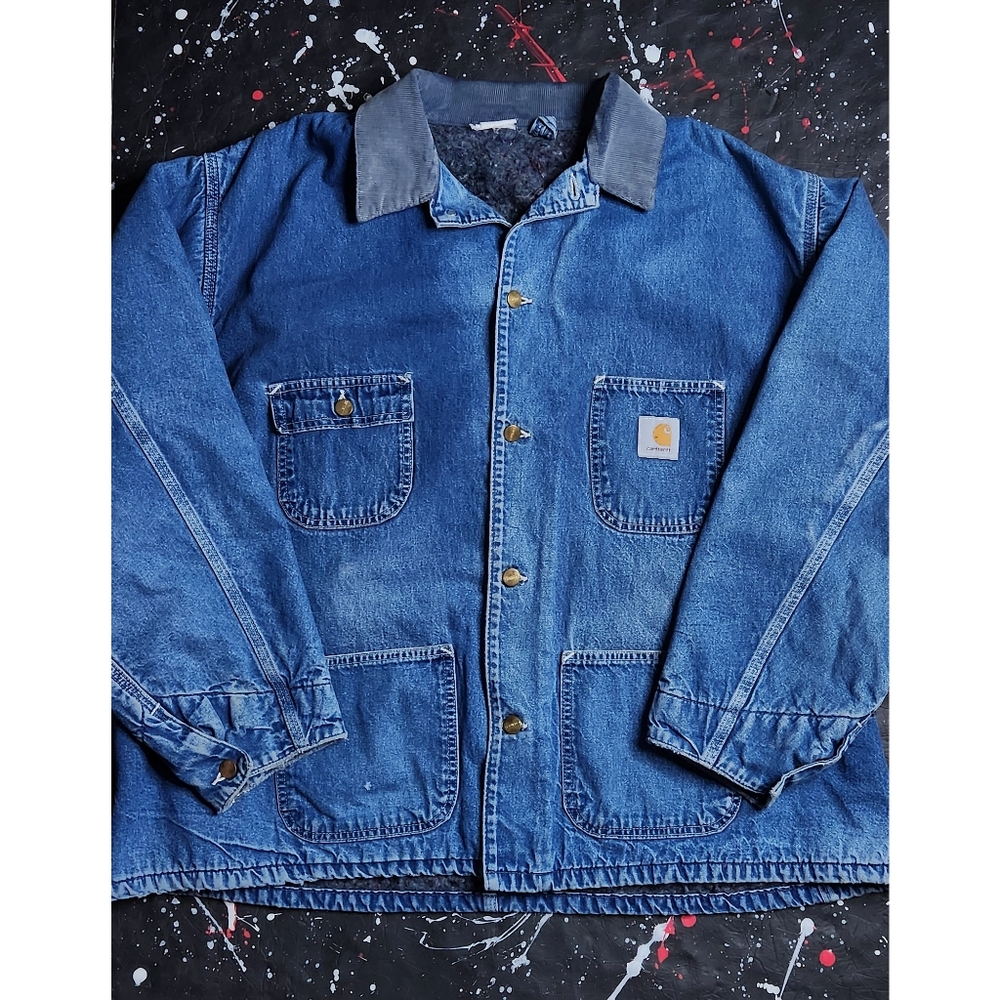 Carhartt vintage men's distressed denim Detroit style chore barn work jacket 2XL